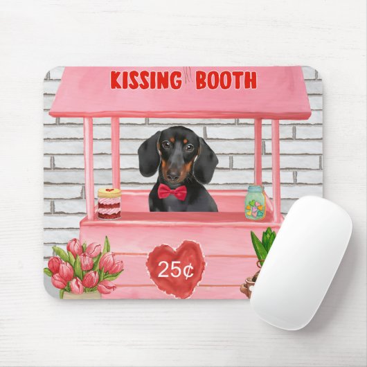 Tapis De Souris Dachshund Chien Valentine's Day Kissing Booth (Avec souris)