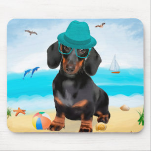 Tapis De Souris Dachshund Dog sur la plage