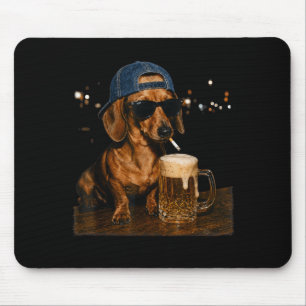 Tapis De Souris Dachshund Drôle Boit de la Bière Chien Cool Avec