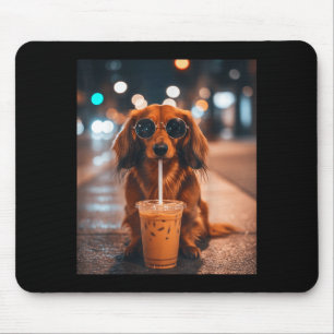 Tapis De Souris Dachshund drôle buvant un café glacé amateur de ch