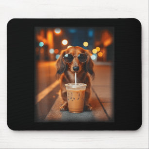 Tapis De Souris Dachshund drôle buvant un café glacé amateur de ch