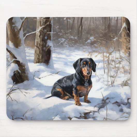 Tapis De Souris Dachshund Qu'Il Neige Noël (Devant)
