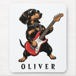 Tapis De Souris Dachshund Rocker Cool Chien de Joue de Guitare Éle