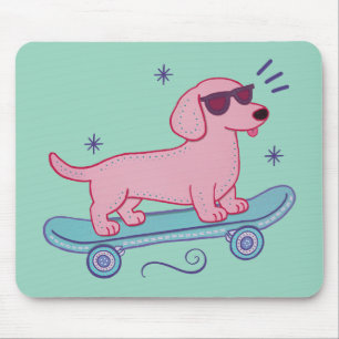 Tapis De Souris Dachshund Skateboard Cool   Art de Chien Drôle