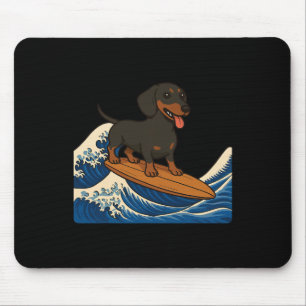 Tapis De Souris Dachshund Surfant sur une Vague Japonaise Chien Wi
