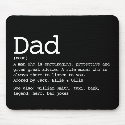 Tapis De Souris Dad Definition Father's Day Black And White (Devant)