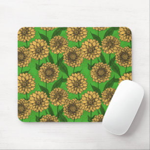 Tapis De Souris Dahlias en jaune et vert