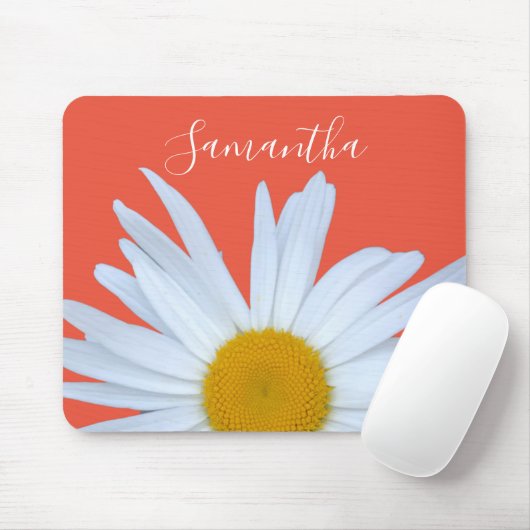 Tapis De Souris Daisy Orange Élégant Script blanc (Avec souris)