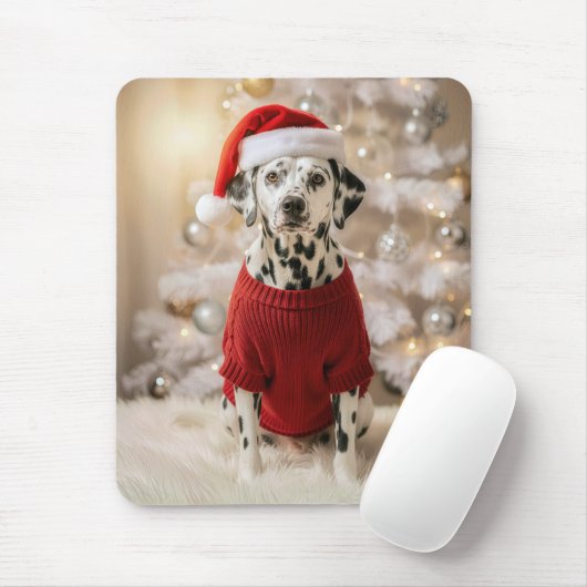 Tapis De Souris Dalmatian Dog Wearing a Red Christmas Sweater (Avec souris)