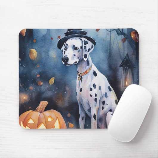 Tapis De Souris Dalmation d'Halloween avec effroi Citrouille (Avec souris)