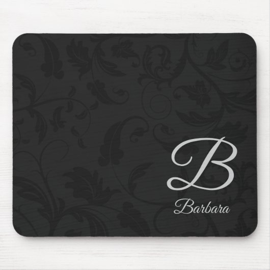 Tapis De Souris Damas noir avec Monogramme argenté (Devant)