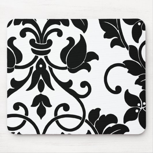 Tapis De Souris Damas noir sur blanc (Devant)