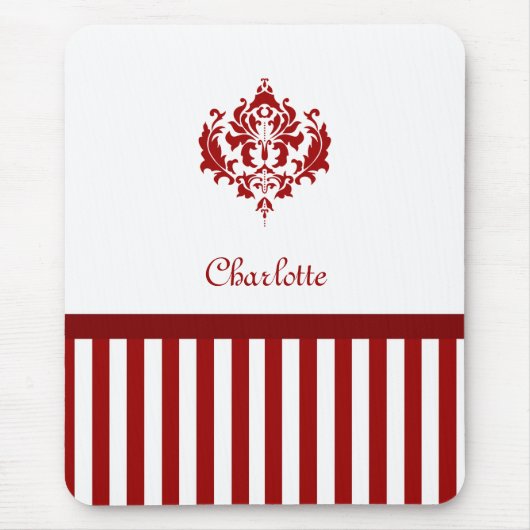 Tapis De Souris Damas rouge et blanc classique avec des bandes et (Devant)