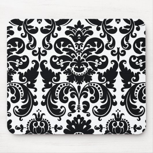 Tapis De Souris Damask Black Blanc Élégant Chic Ordinateur Souris (Devant)
