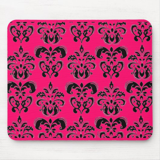 Tapis De Souris DAMASK NOIR ET ROSE, fuchsia (Devant)