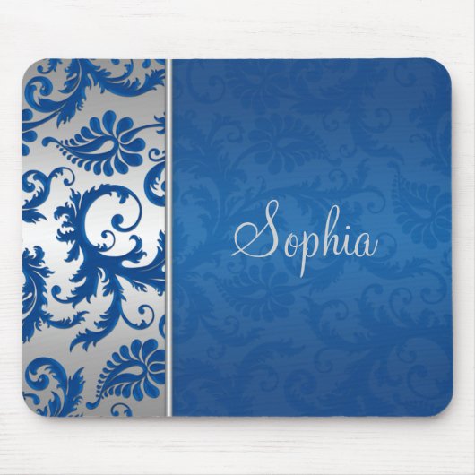 Tapis De Souris Damassé bleue et argentée Mousepad (Devant)