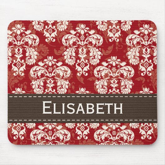 Tapis De Souris Damassé crème rouge-brun Mousepad (Devant)