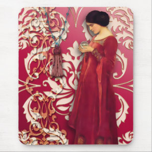 Tapis De Souris Damassé de diamant, FASCINATION en rouge et rose