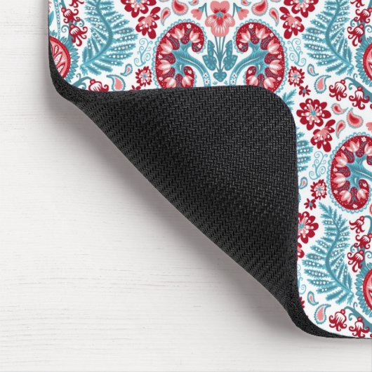 Tapis De Souris Damassé de rein en rouge/Teal (Coin)