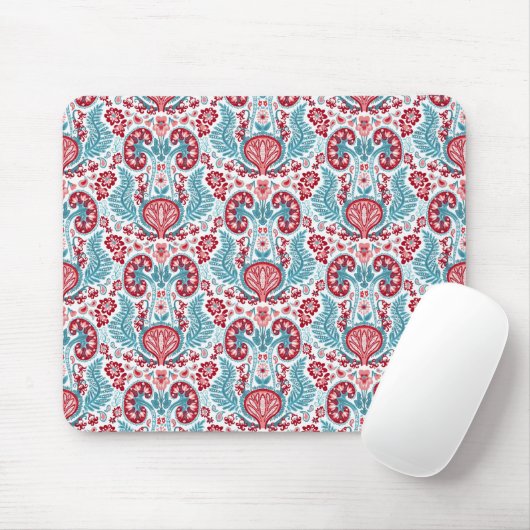 Tapis De Souris Damassé de rein en rouge/Teal (Avec souris)
