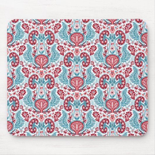 Tapis De Souris Damassé de rein en rouge/Teal (Devant)