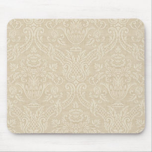 Tapis De Souris Damassé élégante florale beige de papier peint