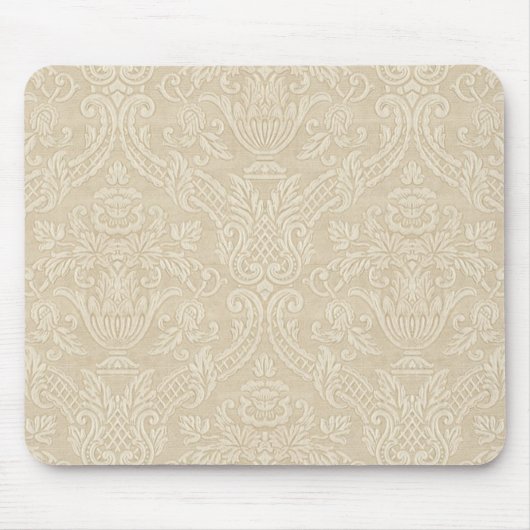 Tapis De Souris Damassé élégante florale beige de papier peint (Devant)