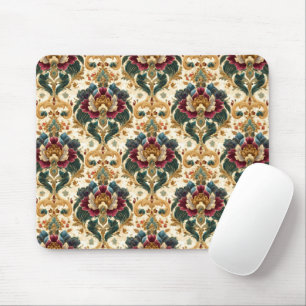 Tapis De Souris Damassé floral victorien orné en sarcelle et borde
