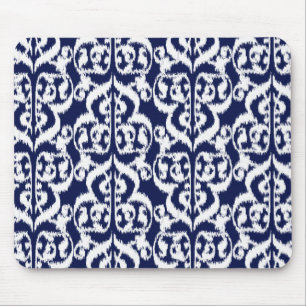 Tapis De Souris Damassé maure d'Ikat - indigo et blanc