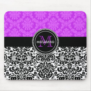 Tapis De Souris Damassé noire pourpre élégante personnalisée