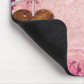 Tapis De Souris Damassé, perles, coeur et roses roses Mousepad (Coin)