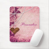Tapis De Souris Damassé, perles, coeur et roses roses Mousepad (Avec souris)
