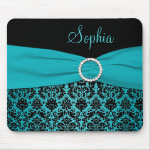 Tapis De Souris Damassé turquoise et noire Mousepad