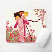 Tapis De Souris Dame Art déco branchée dans un jardin Rose (Avec souris)