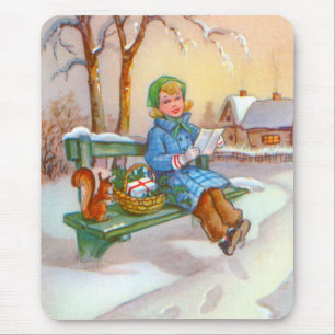 Tapis De Souris Dame et écureuil art vintage