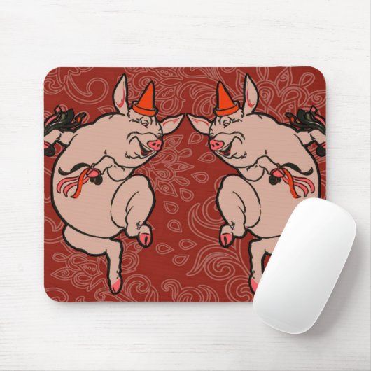 Tapis De Souris Dancing Pig Antique Cute Danseuse (Avec souris)