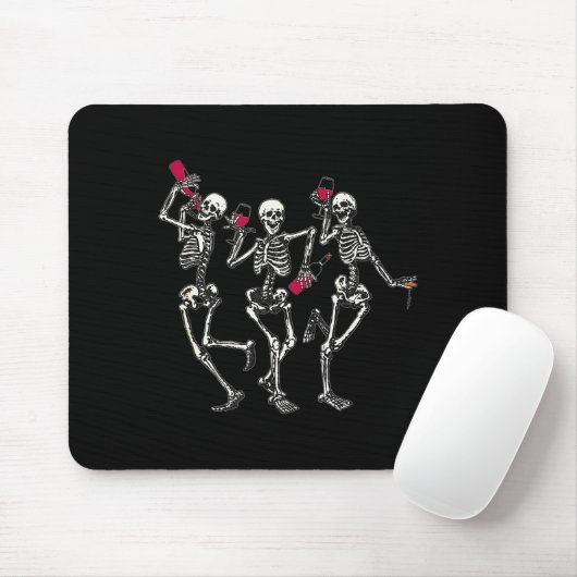 Tapis De Souris Dancing Skeletons Drinking Wine Lover Funny Hallow (Avec souris)