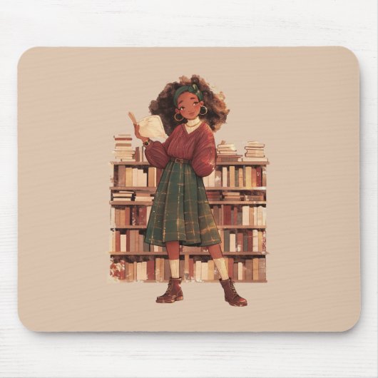 Tapis De Souris Dark Academia Black Girl Library (Devant)