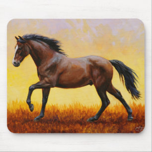 Tapis De Souris Dark Bay Stallion Horse Galloping