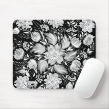 Tapis de souris d'art folklorique noir et blanc mo