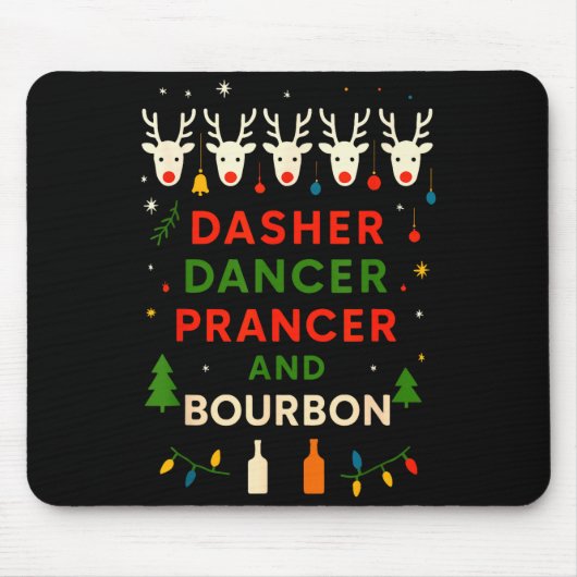 Tapis De Souris Dasher Dancer Prancer Bourbon Noël Drôle Holi (Devant)