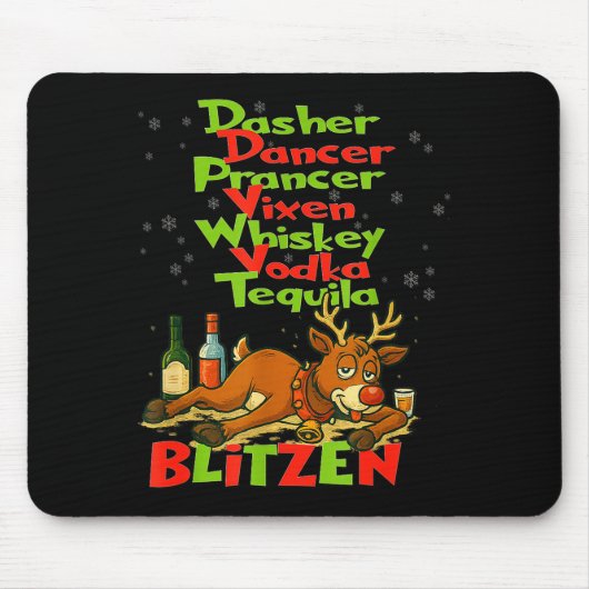 Tapis De Souris Dasher Dancer Whiskey Vodka Tequila Blitzen Christ (Devant)