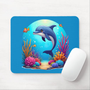 Tapis De Souris Dauphin Fantaisiste dans un Récif de Corail Vibran