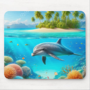 Tapis De Souris Dauphin sous-marin coloré tropical/hawaïen