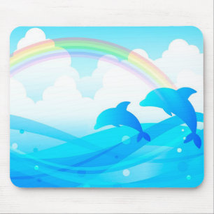 Tapis De Souris Dauphins et arc-en-ciel