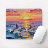 Tapis De Souris Dauphins Impasto et vagues océaniques (Avec souris)
