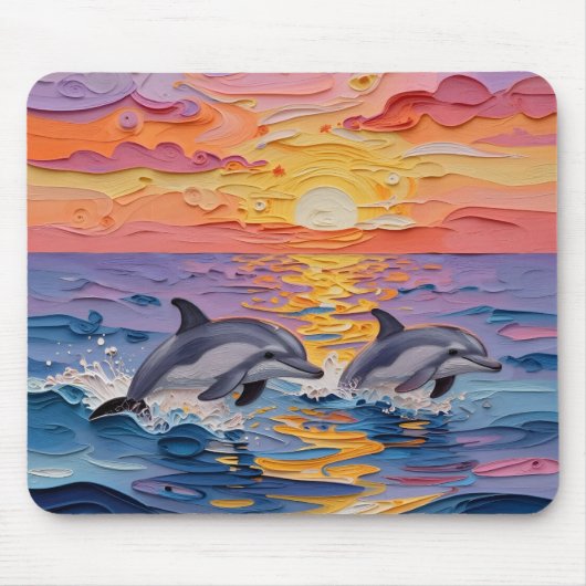 Tapis De Souris Dauphins Impasto et vagues océaniques (Devant)