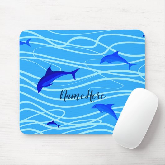 Tapis De Souris Dauphins Natation Personnaliser Ajouter votre nom  (Avec souris)