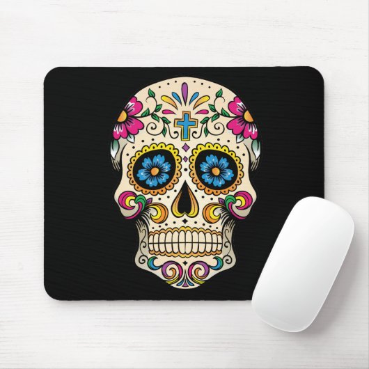 Tapis De Souris Day of the Dead Sugar Skull with Cross (Avec souris)