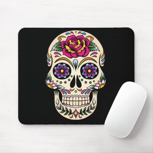 Tapis De Souris Day of the Dead Sugar Skull with Rose (Avec souris)
